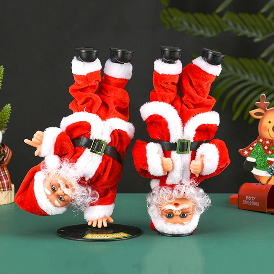 Headstand Dancing Santa Toy Single Handed Inverted Rotation Christmas Claus Battey Powered Inverted Rotate Santa Plush Toy Gift