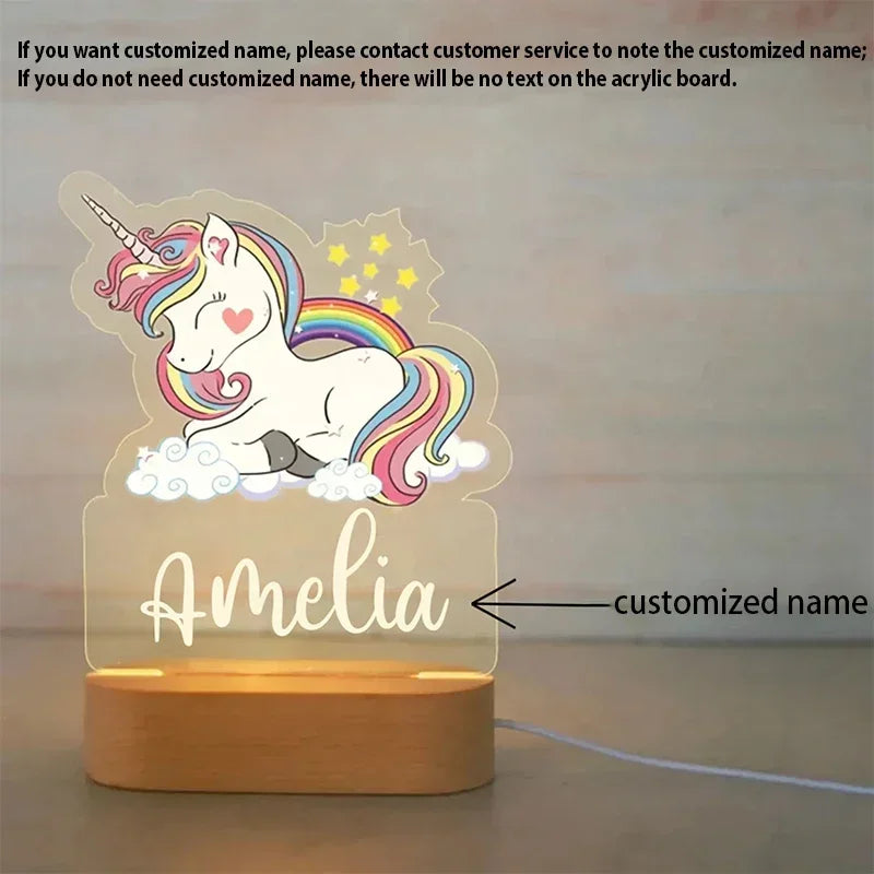 Personalized Children Animal Night Light Custom Name Acrylic Lamp for Baby Kids Bedroom Home Decoration Birthday Christmas Gift