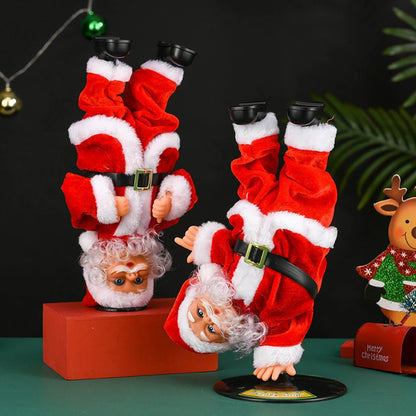 Headstand Dancing Santa Toy Single Handed Inverted Rotation Christmas Claus Battey Powered Inverted Rotate Santa Plush Toy Gift