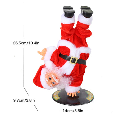 Headstand Dancing Santa Toy Single Handed Inverted Rotation Christmas Claus Battey Powered Inverted Rotate Santa Plush Toy Gift