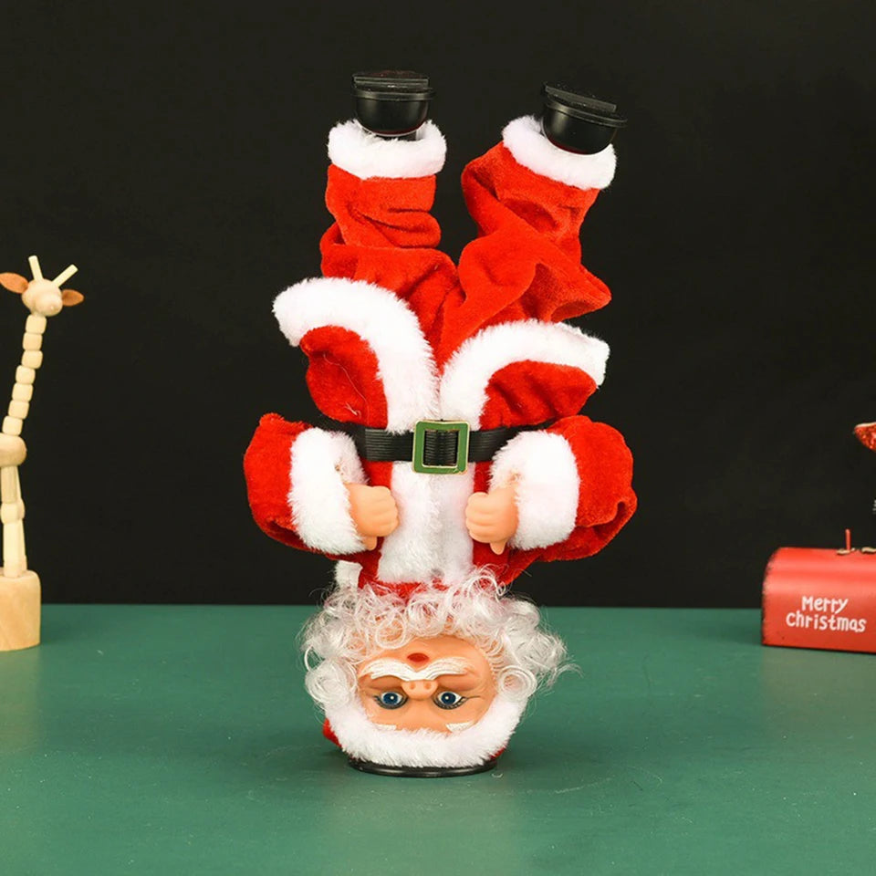 Headstand Dancing Santa Toy Single Handed Inverted Rotation Christmas Claus Battey Powered Inverted Rotate Santa Plush Toy Gift