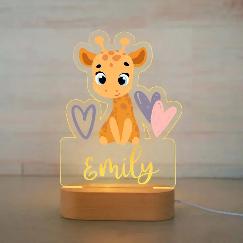 Personalized Children Animal Night Light Custom Name Acrylic Lamp for Baby Kids Bedroom Home Decoration Birthday Christmas Gift