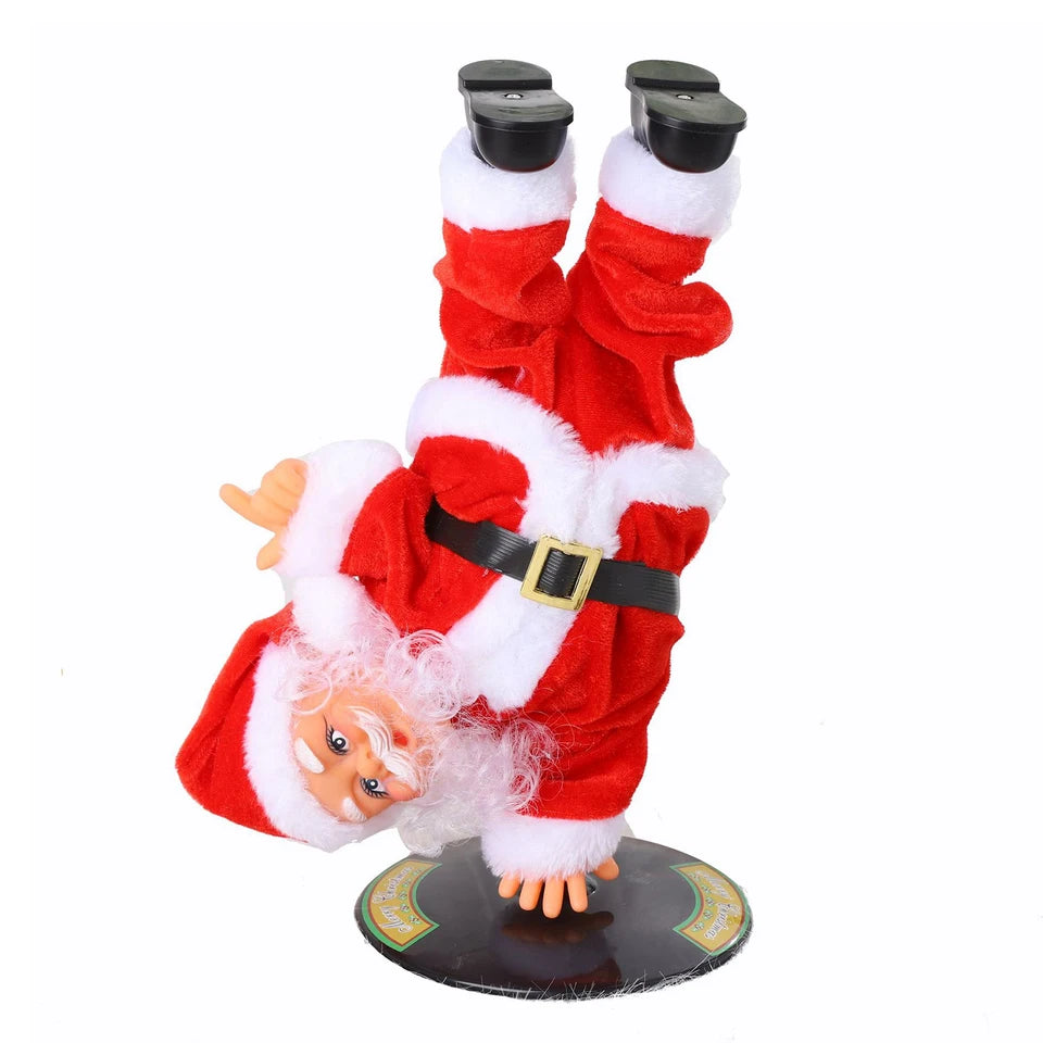 Headstand Dancing Santa Toy Single Handed Inverted Rotation Christmas Claus Battey Powered Inverted Rotate Santa Plush Toy Gift